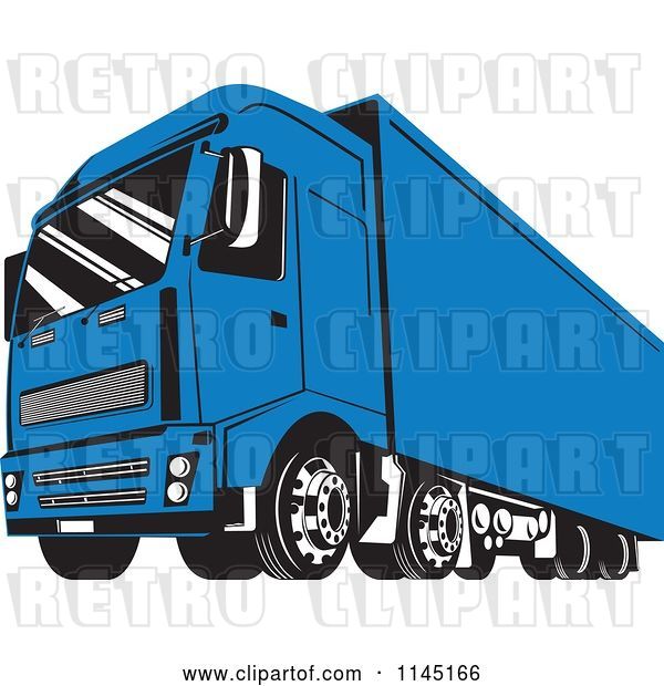 Vector Clip Art of Retro Blue Big Rig Truck 2