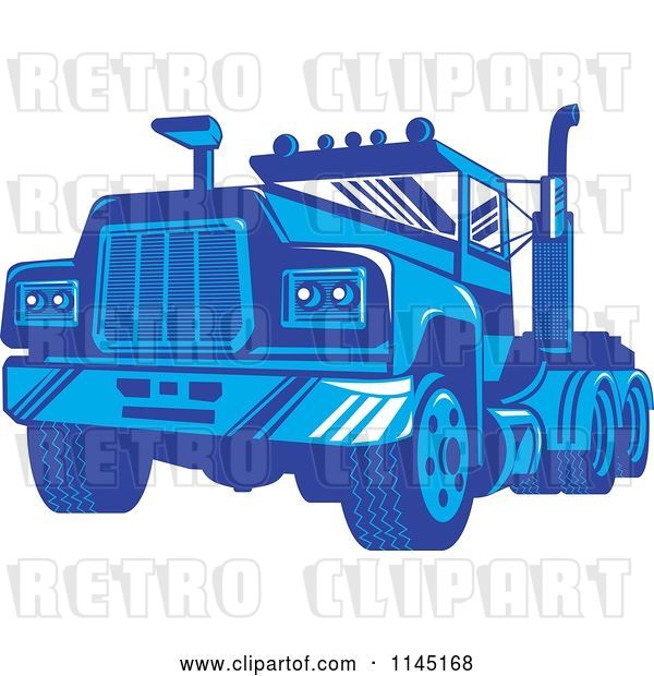 Vector Clip Art of Retro Blue Big Rig Truck 3