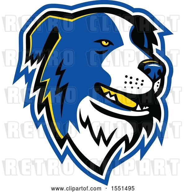 Vector Clip Art of Retro Blue Border Collie Dog Mascot Head