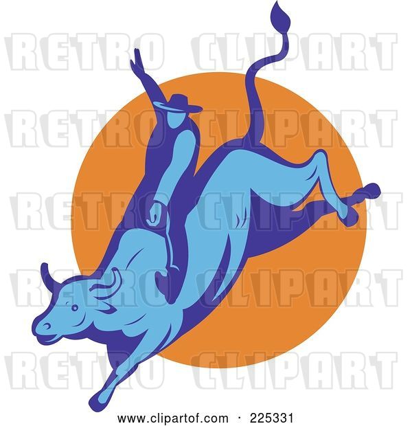 Vector Clip Art of Retro Blue Bull and Cowboy Rodeo Logo