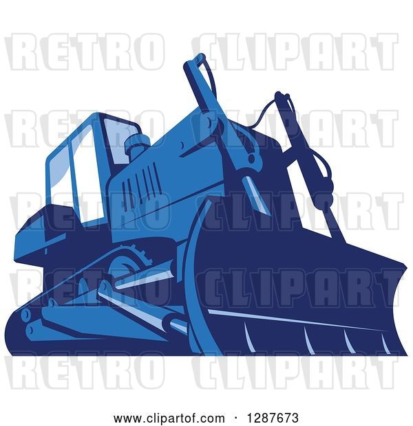 Vector Clip Art of Retro Blue Bulldozer Machine