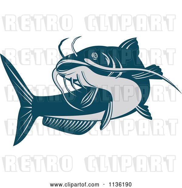 Vector Clip Art of Retro Blue Catfish