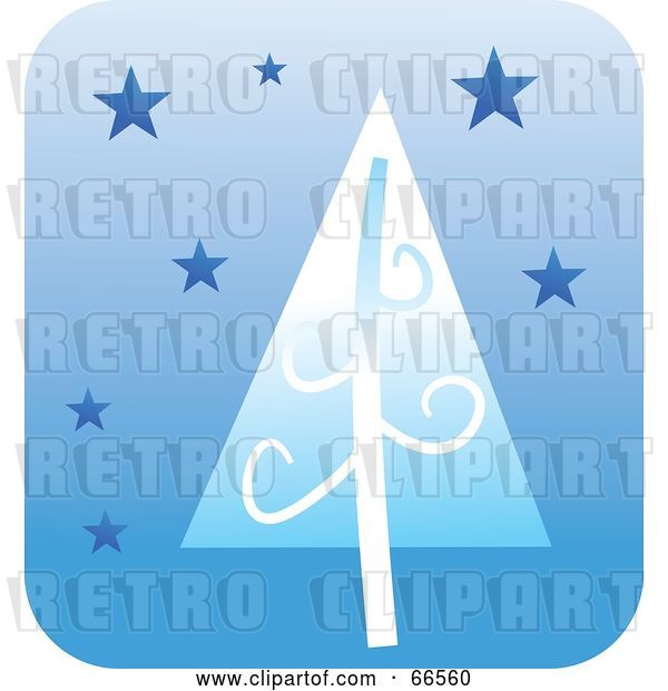 Vector Clip Art of Retro Blue Christmas Tree and Stars on Blue