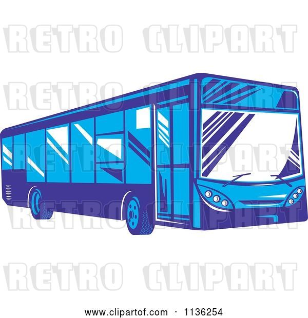 Vector Clip Art of Retro Blue City Bus