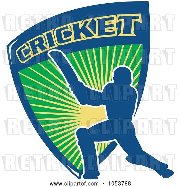 Vector Clip Art of Retro Blue Cricket Batsman with a Shield
