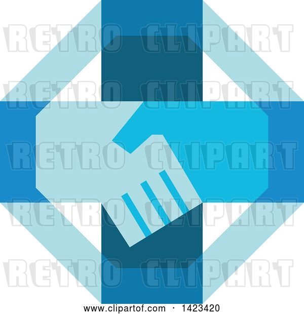 Vector Clip Art of Retro Blue Cross with Shaking Hands