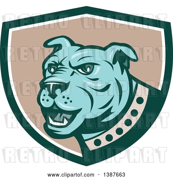 Vector Clip Art of Retro Blue Guard Dog in a Green White and Taupe Shield