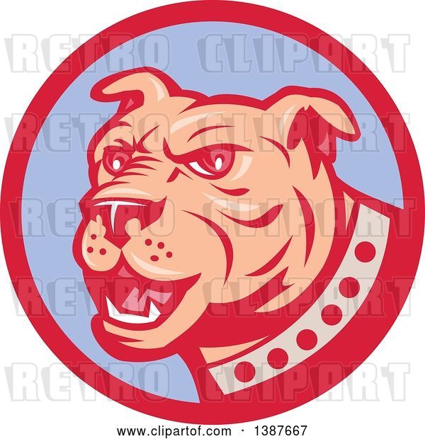 Vector Clip Art of Retro Blue Guard Dog in a Red and Purple Circle