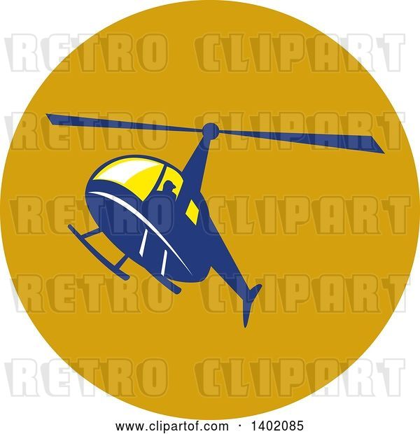 Vector Clip Art of Retro Blue Helicopter Flying in a Circle