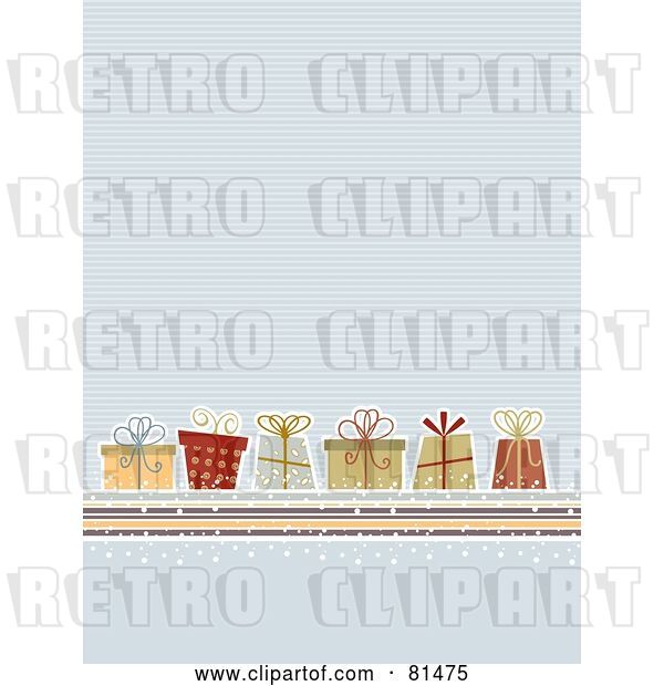 Vector Clip Art of Retro Blue Lined Background with Christmas Presents