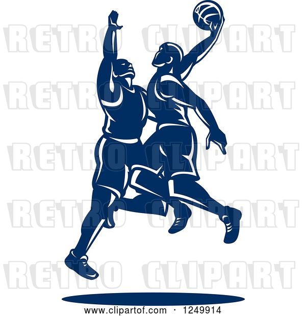 Vector Clip Art of Retro Blue Male Basketball Players