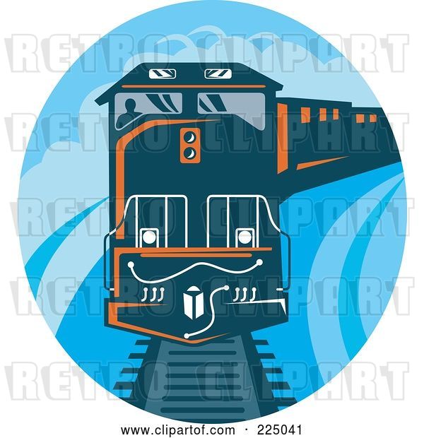 Vector Clip Art of Retro Blue Oval Diesel Train Logo