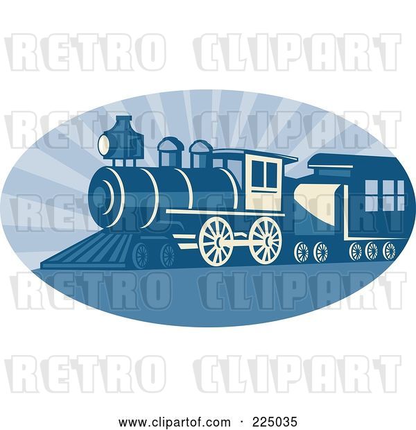 Vector Clip Art of Retro Blue Oval Steam Train Logo