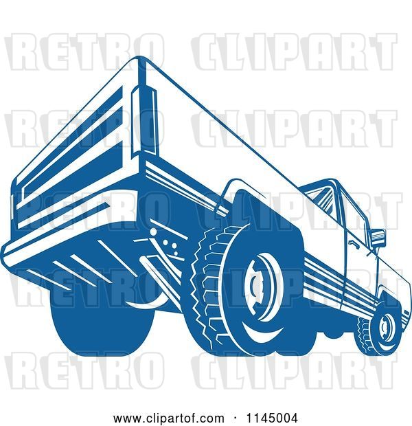 Vector Clip Art of Retro Blue Pickup Truck from the Back