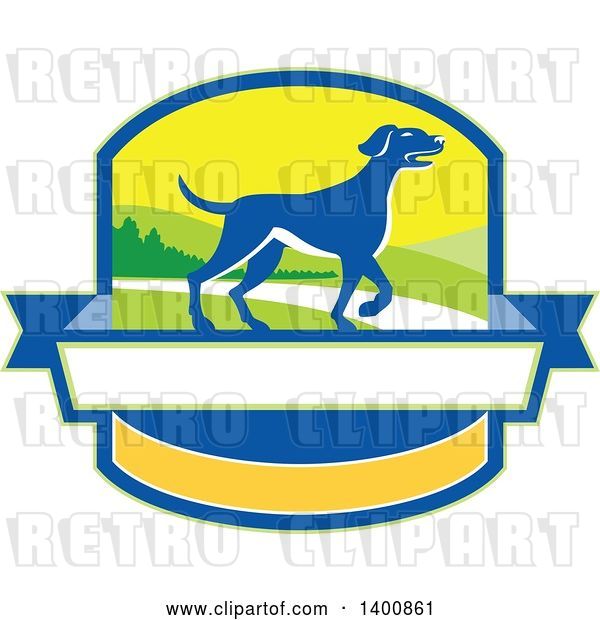 Vector Clip Art of Retro Blue Pointer Dog in a Crest