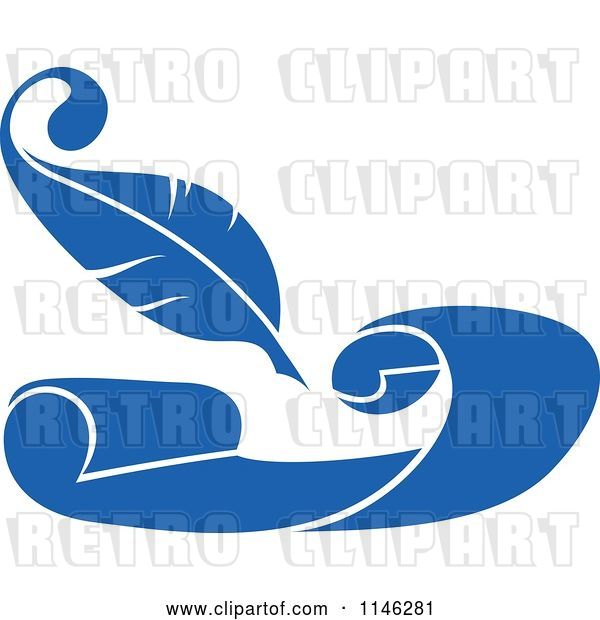 Vector Clip Art of Retro Blue Quill Pen and Scroll 2