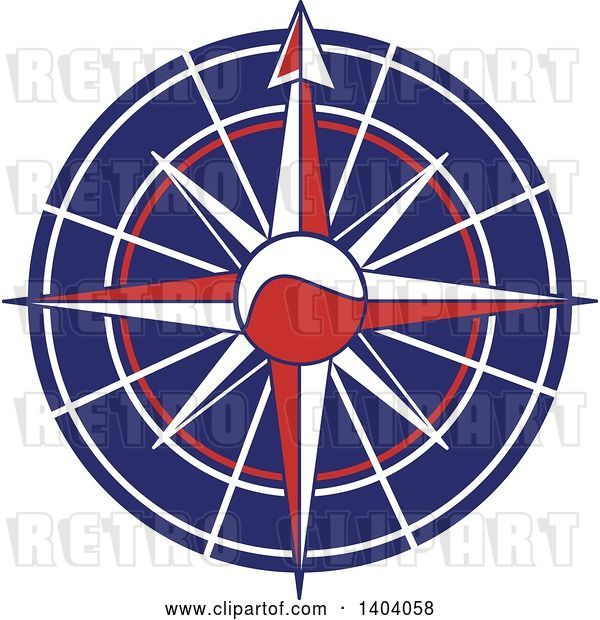 Vector Clip Art of Retro Blue Red and White Nautical Compass Rose