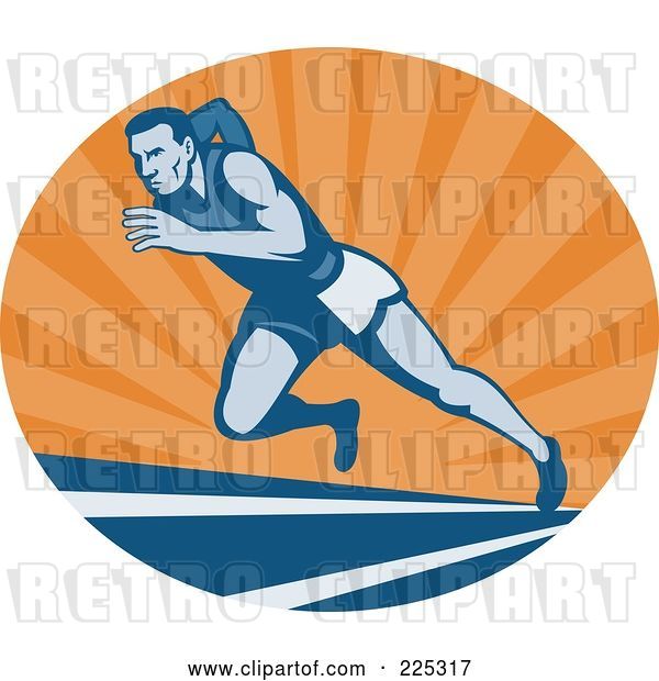 Vector Clip Art of Retro Blue Runner on a Track at Sunrise Logo