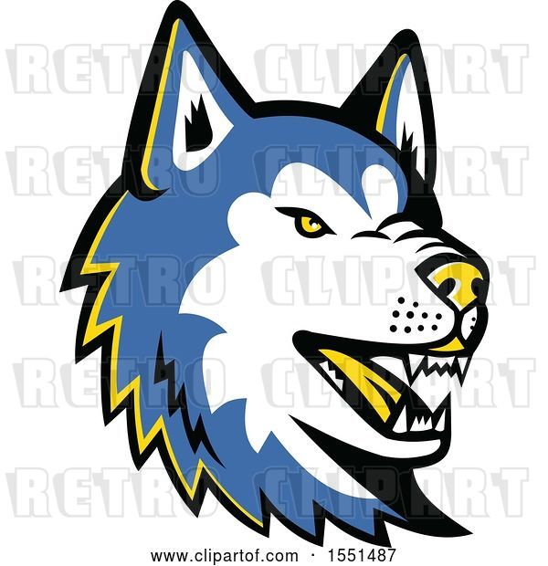 Vector Clip Art of Retro Blue Siberian Husky Dog Mascot Head