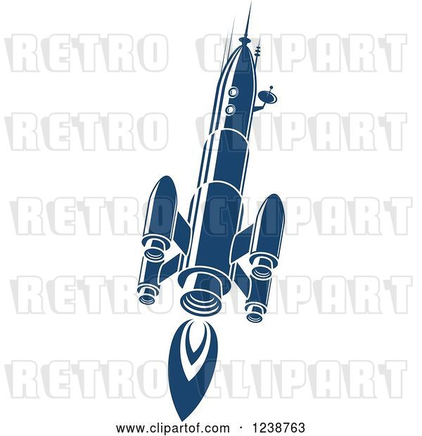 Vector Clip Art of Retro Blue Space Rocket 10