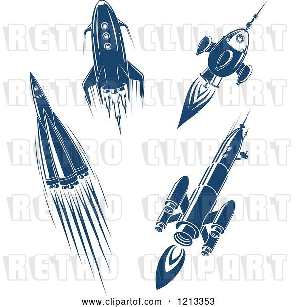 Vector Clip Art of Retro Blue Space Rockets 2
