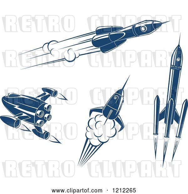 Vector Clip Art of Retro Blue Space Rockets
