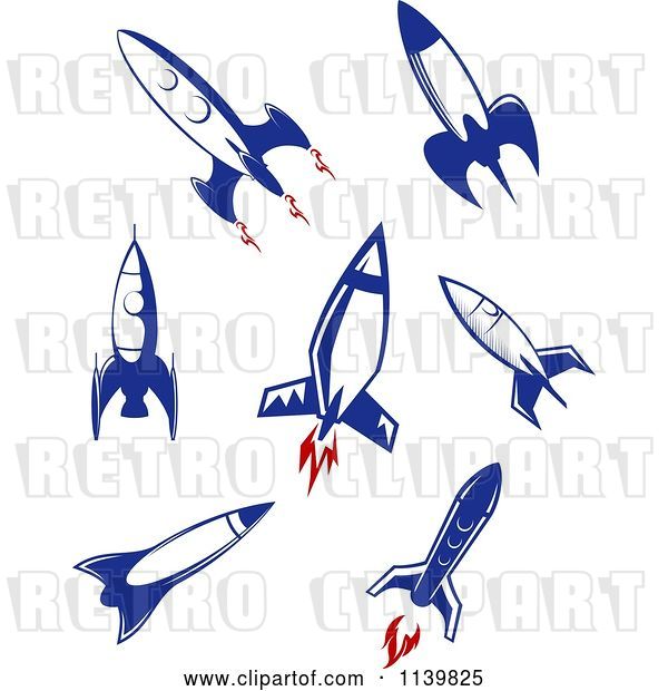 Vector Clip Art of Retro Blue Space Shuttle Rockets