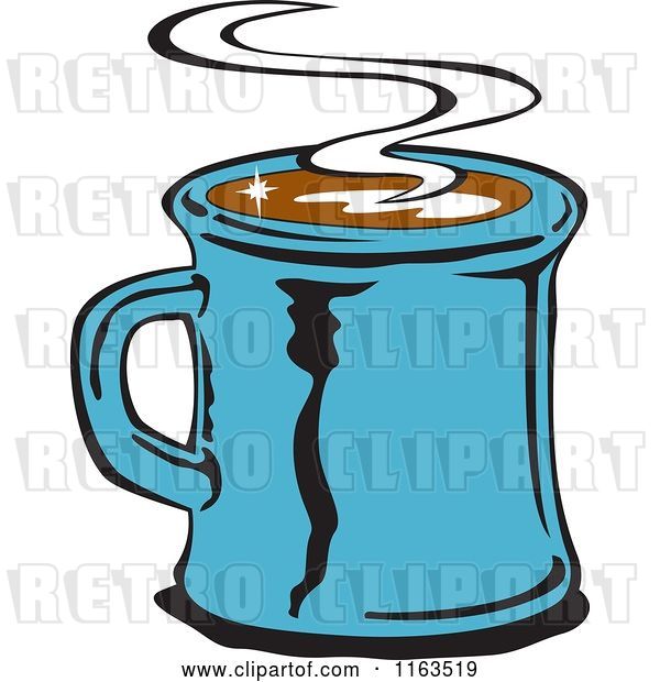 Vector Clip Art of Retro Blue Steamy Mug of Coffee