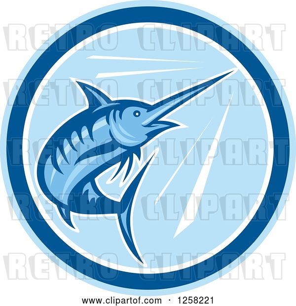 Vector Clip Art of Retro Blue Swimming Marlin Fish in a Circle