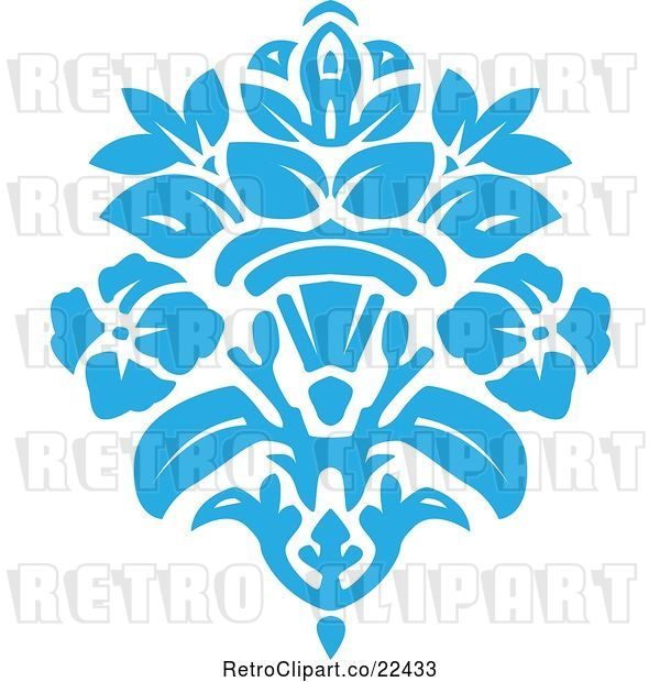 Vector Clip Art of Retro Blue Victorian Floral Damask Design Element 2