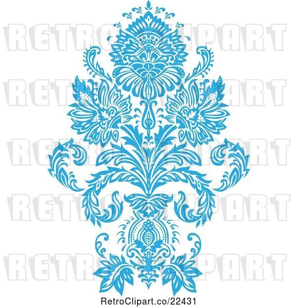 Vector Clip Art of Retro Blue Victorian Floral Damask Design Element 3