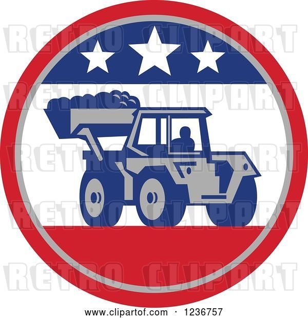 Vector Clip Art of Retro Bobcat Digger Machine in a Patriotic American Circle