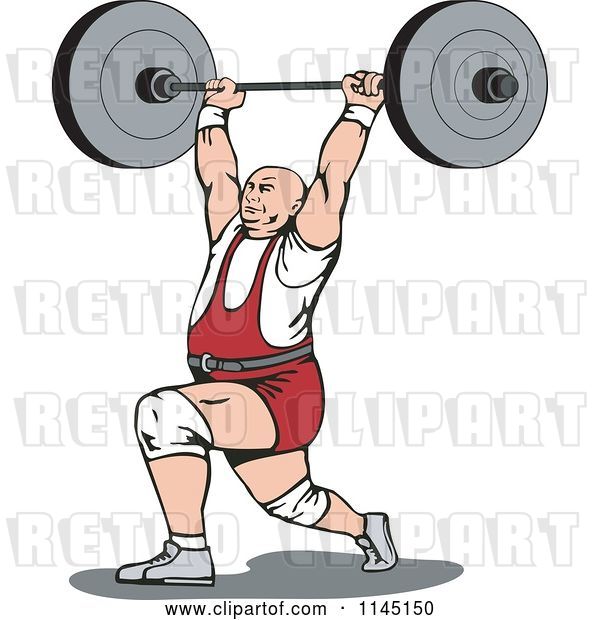 Vector Clip Art of Retro Bodybuilder Doing Lunges with a Barbell