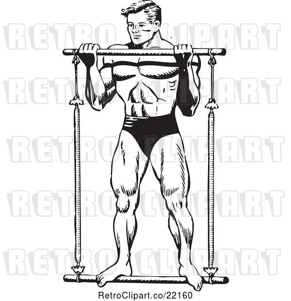 Vector Clip Art of Retro Bodybuilder Lifting a Bar