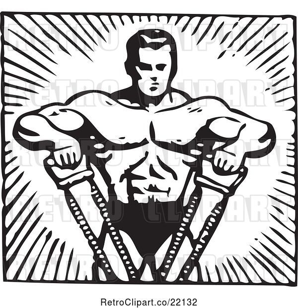 Vector Clip Art of Retro Bodybuilder Pulling with His Arms