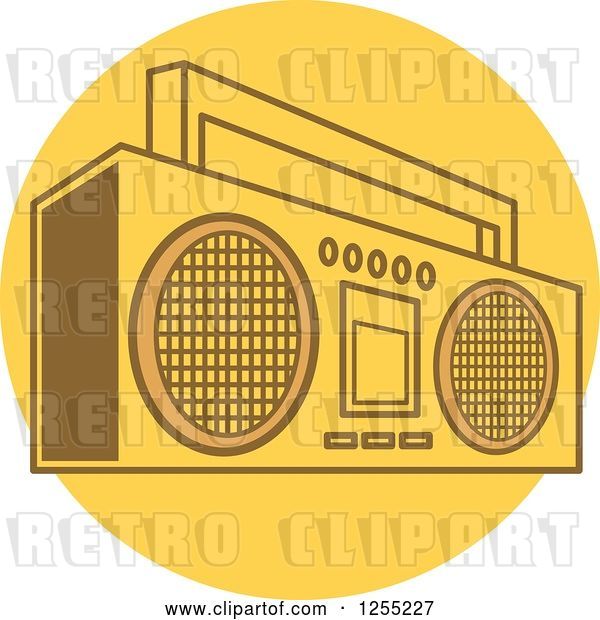 Vector Clip Art of Retro Boom Box Radio on a Yellow Circle
