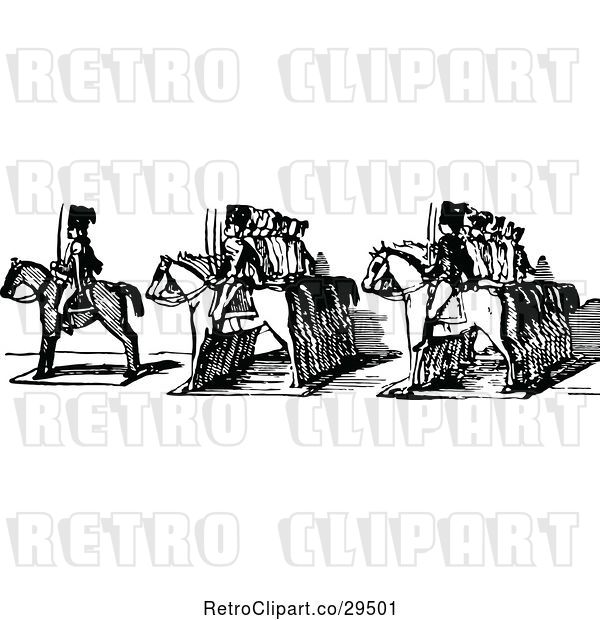 Vector Clip Art of Retro Border of Toy Soldiers on Horses