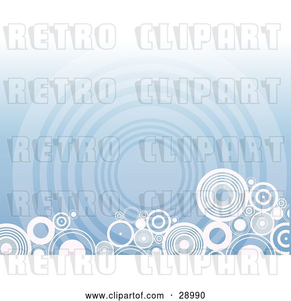Vector Clip Art of Retro Border of White Circles Along the Bottom Edge of a Blue Background with a Faded Giant Circle