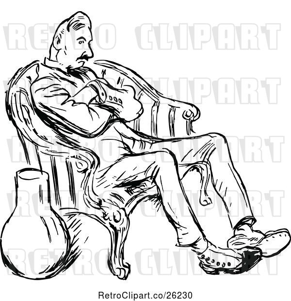 Vector Clip Art of Retro Bored Guy Sitting in a Chair