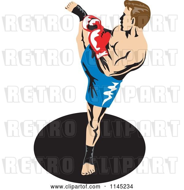 Vector Clip Art of Retro Boxer Fighter Kicking 2