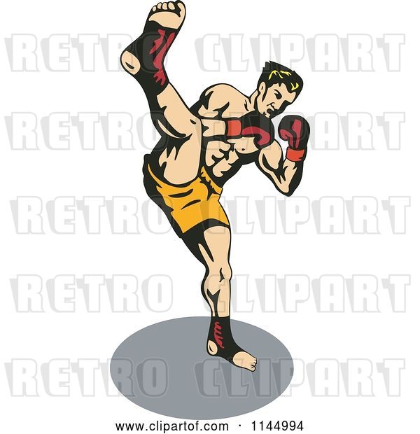 Vector Clip Art of Retro Boxer Fighter Kicking