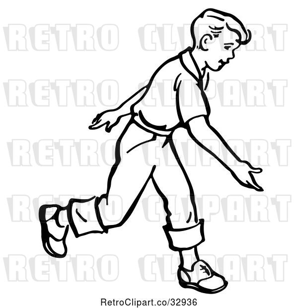 Vector Clip Art of Retro Boy After Releasing a Bowling Ball in