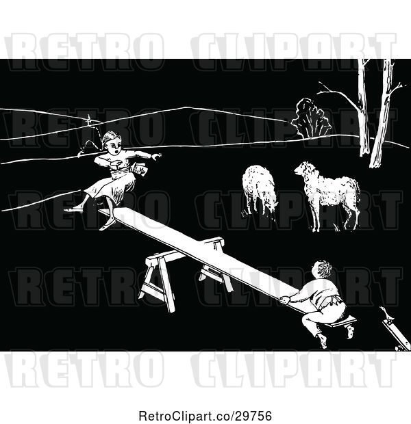 Vector Clip Art of Retro Boy and Girl on a See Saw by Sheep
