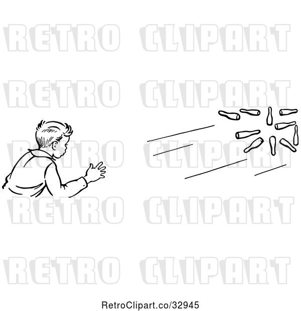 Vector Clip Art of Retro Boy Bowling