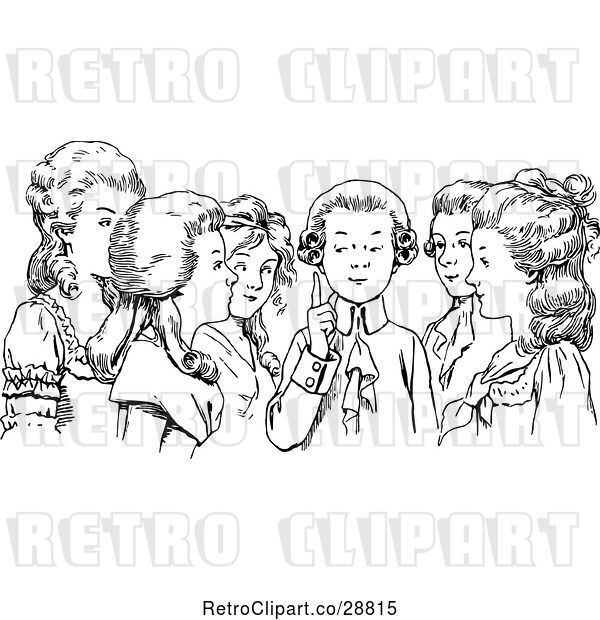 Vector Clip Art of Retro Boy Chatting with Girls