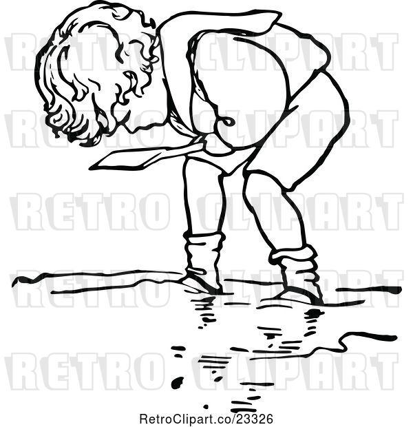 Vector Clip Art of Retro Boy Digging in Sand 2