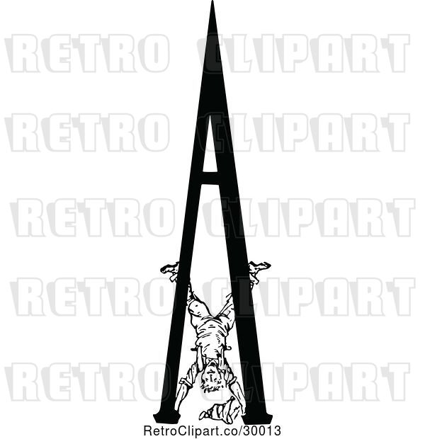 Vector Clip Art of Retro Boy Doing a Hand Stand on the Letter a