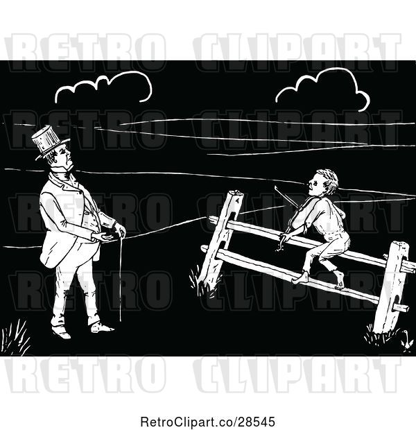 Vector Clip Art of Retro Boy Playing a Fiddle on a Fence for a Guy