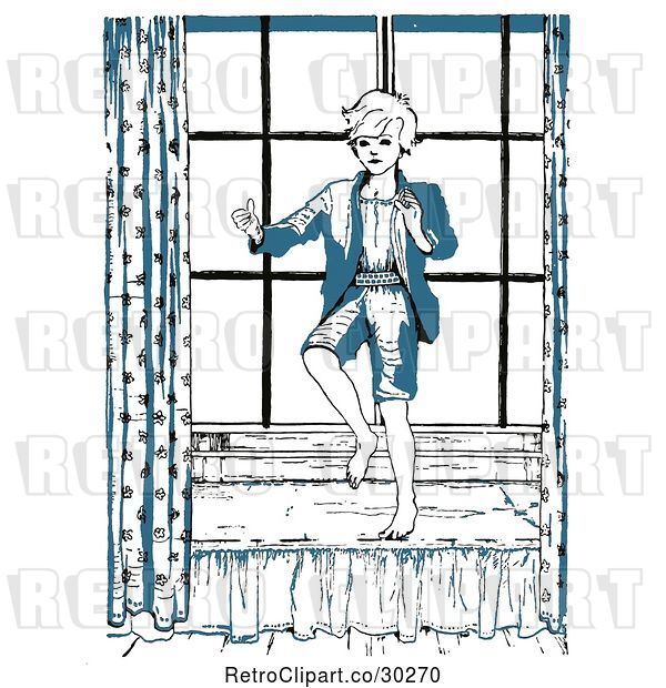 Vector Clip Art of Retro Boy Playing by a Window