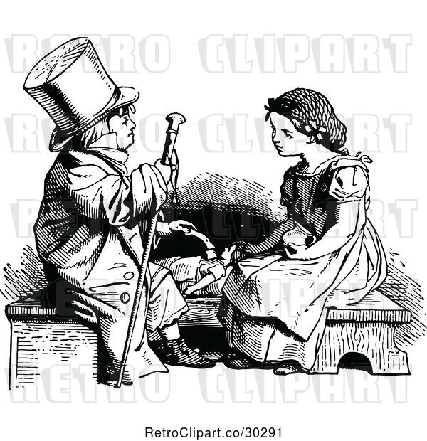 Vector Clip Art of Retro Boy Playing Doctor with a Girls Doll